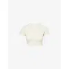 Gracejacob Womens Beige Round-neck Short-sleeves Jersey Cropped Top