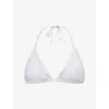 Gracejacob Womens Blue Bow-print Triangle Bikini Top In Blue