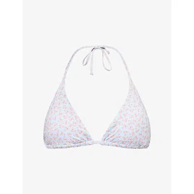Gracejacob Womens Blue Bow-print Triangle Bikini Top