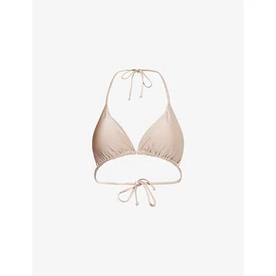 Gracejacob Womens Stella Shimmer Triangle Halterneck Bikini Top Champagne