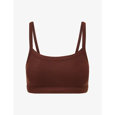 Gracejacob Womens Chocolate Brown Square-neck Shoulder-straps Stretch-woven Bralette