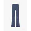 Gracejacob Womens Navy Embroidered-logo Flared Stretch-jersey Jogging Bottoms In Blue