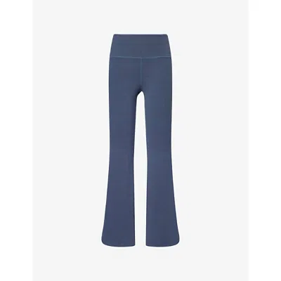 Gracejacob Womens Navy Embroidered-logo Flared Stretch-jersey Jogging Bottoms In Blue