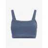 Gracejacob Womens Navy Embroidered-logo Square-neck Stretch-jersey Bralette Xs In Blue