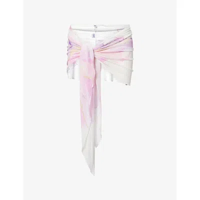 Gracejacob Womens Multi Falling Petal Printed Mesh Sarong Skirt