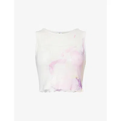 Gracejacob Womens Multi Falling Petal Sleeveless Mesh Crop Top