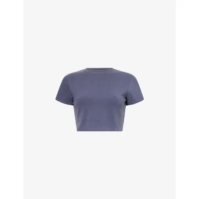 Gracejacob Womens Navy Crop Round-neck Stretch-woven Top In Blue