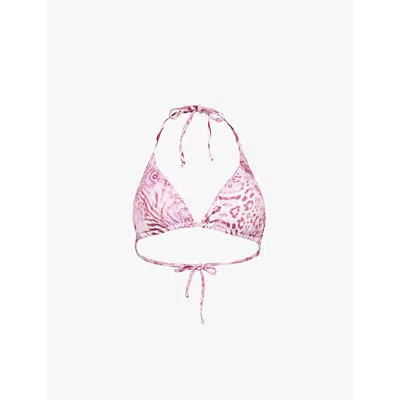 Gracejacob Womens Pink Tora Animal-print Bikini Top In Pink