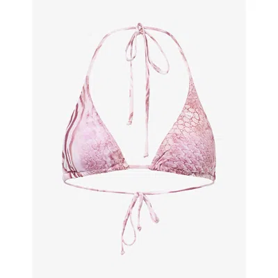 Gracejacob Womens Pink Tora Gold Palm Bikini Top