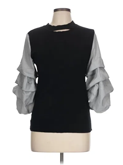Pre-owned Gracia 3/4 Sleeve Top Gray Mock Neckline Tops