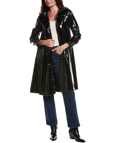 Gracia A-line Button-down Vinyl Jacket In Black