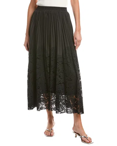 Gracia A-line Pleated Detail Bottom Lace Skirt In Black