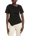 Gracia Asymmetrical Neck Ruched Solid Top In Black