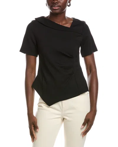 Gracia Asymmetrical Neck Ruched Solid Top In Black