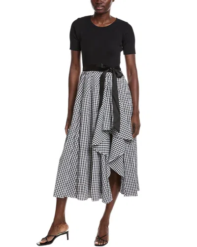 Gracia Asymmetrical Ruffle Detail Midi Dress In Black