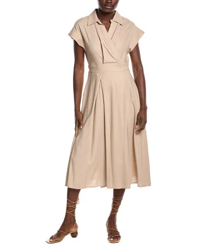 Gracia Banded Waist Linen-blend Midi Wrap Dress In Neutral