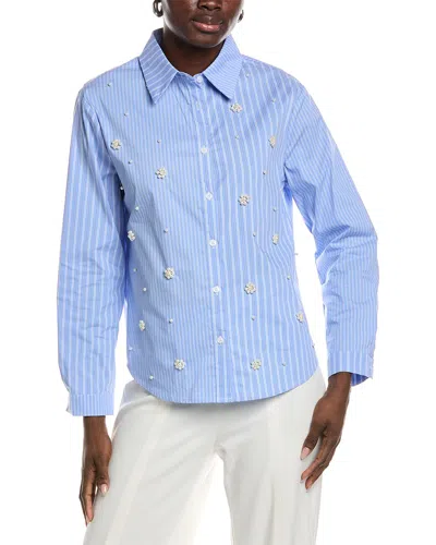 Gracia Bead Embellishments Pinstripe Shirt In Animal Print