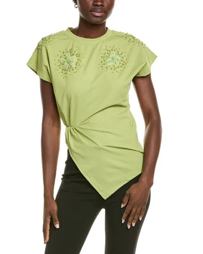 Gracia Beaded Drape T-shirt In Green