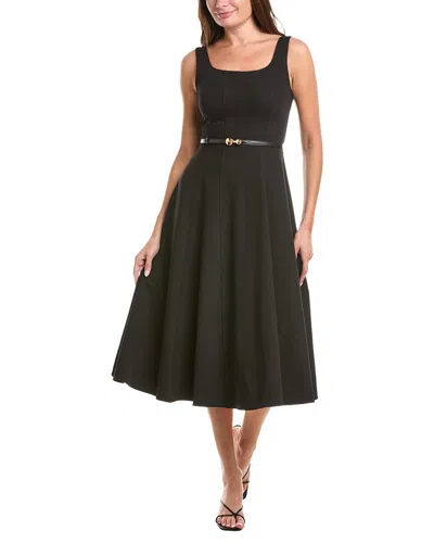 Gracia Belted Square Neck A-line Dress In Black
