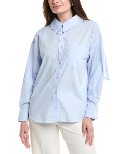 Gracia Big Bow Back Pearl Strand Top In Blue