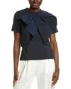 Gracia Bow Front Ruffle T-shirt In Blue