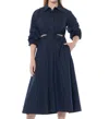 Gracia Button Down Midi Dress In Navy Blue In Blue