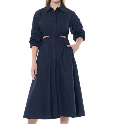 Gracia Button Down Midi Dress In Navy Blue