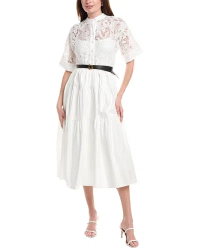 Gracia Button Front Buckle Belt Maxi Dress In White