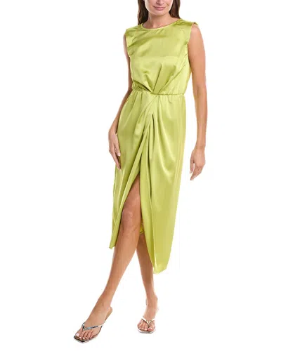 Gracia Cap Sleeve High Slit Satin Midi Dress In Yellow