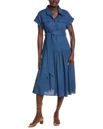 Gracia Cap Sleeve Linen-blend Shirtdress In Blue