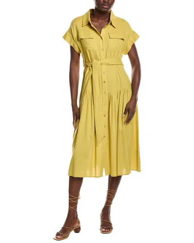 Gracia Cap Sleeve Linen-blend Shirtdress In Yellow