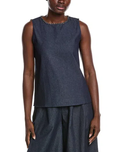 Gracia Chain Embellished Neckline Sleeveless Top In Blue