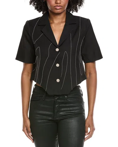 Gracia Chain Embellished Short Sleeve Cropped Blouse In Black