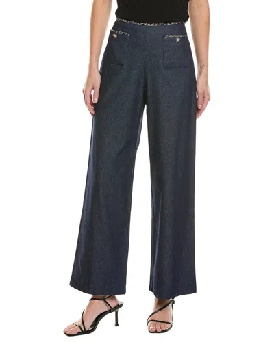 Gracia Chain Embellished Waistline Wide Leg Pant In Blue