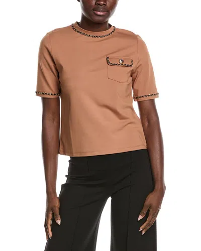 Gracia Chain Link Trim T-shirt In Brown