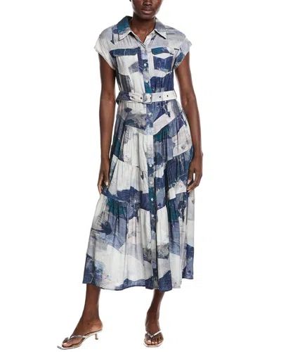 Gracia Cloud Print Sleeveless Belted Shirtdress In Black