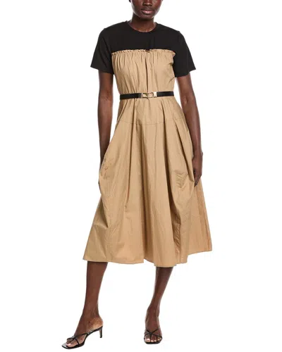 Gracia Color Contrast Midi Dress In Brown