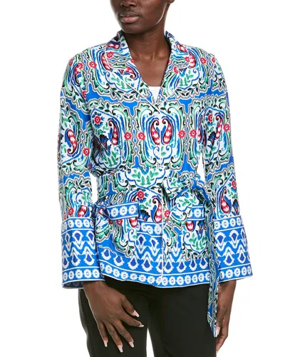 Gracia Colorful Abstract Print Waist Tie Jacket In Blue