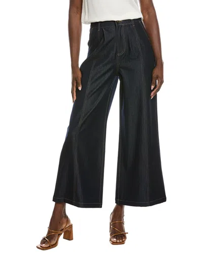 Gracia Contrast Stitch Wide Leg Casual Pant In Blue