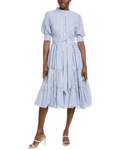GRACIA CONTRAST STRIPED TIE-BELT MIDI DRESS