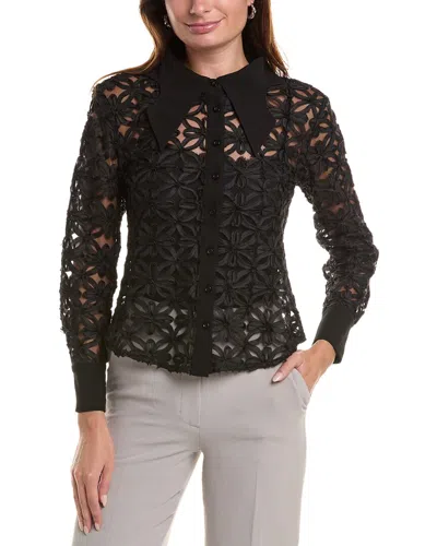 Gracia Crisscross Flower Pattern Sheer Shirt In Black