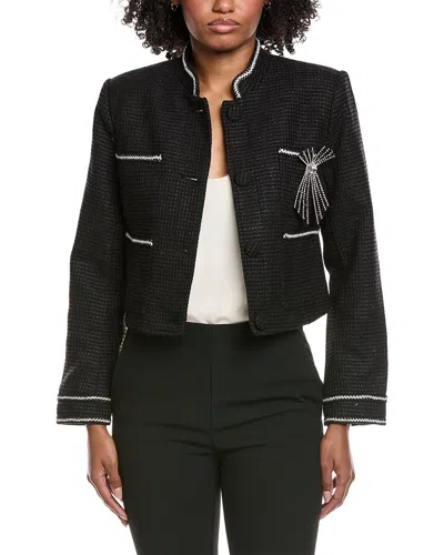 Gracia Crystal Embellished Cropped High Neck Jacket In Black
