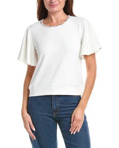 Gracia Crystal Embroidered Crewneck Top In White