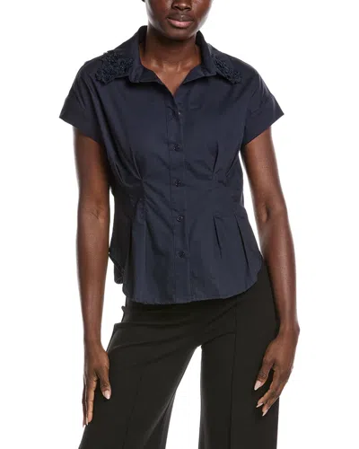 Gracia Darted Cap Sleeve Top In Blue