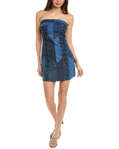 Gracia Denim Criss Cross String Mini Dress In Blue