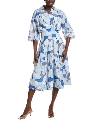 Gracia Dolman Sleeve Pleated Printed Midi Dress In Blue