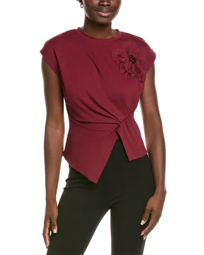 Gracia Draped Cinched Side T-shirt In Burgundy