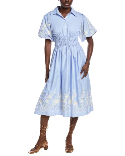 Gracia Elastic Waist Embroidered Midi Dress In Blue