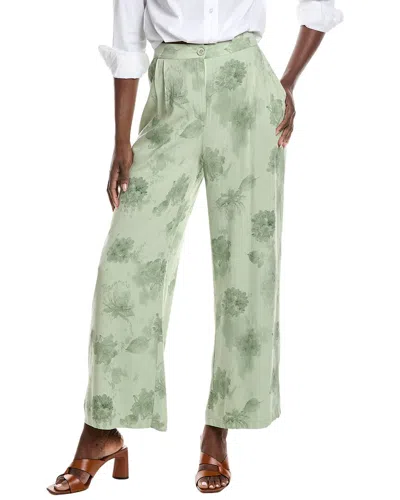 Gracia Elastic Waist Wide Leg Linen-blend Pant In Green