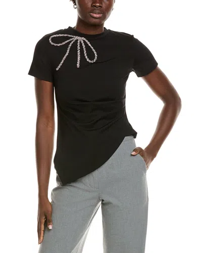 Gracia Embellished Drape T-shirt In Black